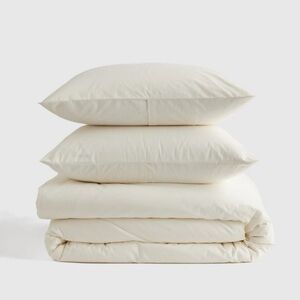 Queen Quince 100% Organic Cotton Ivory Duvet Cover W/ 2 Standard Shams Shams
